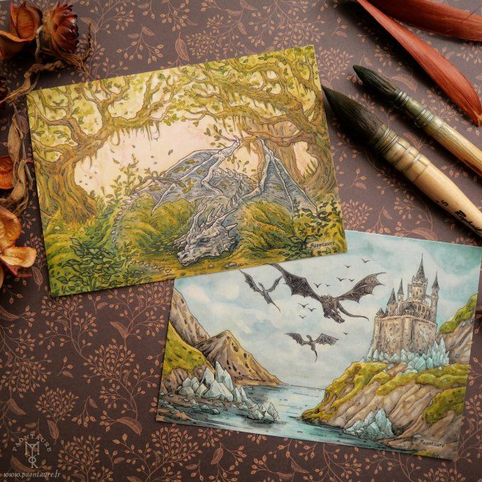 DRAGONS - Lot de 2 cartes postales