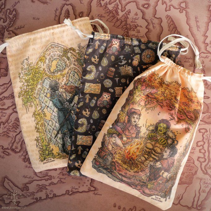 Pochon pochette tote en coton à cordon - accessoire fantasy geek jeux de rôle