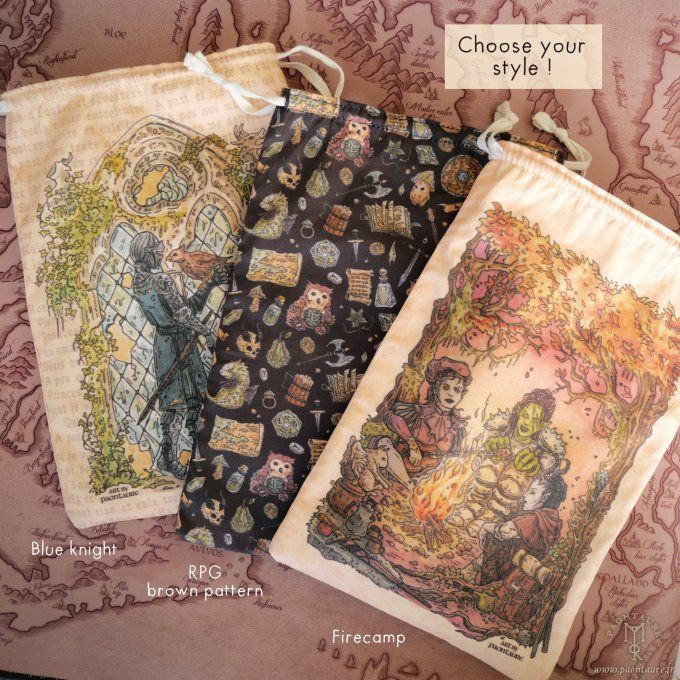 Pochon pochette tote en coton à cordon - accessoire fantasy geek jeux de rôle