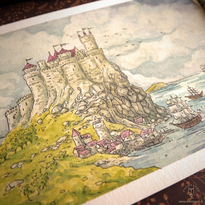 CASTELCERF - Oeuvre originale - Crayon graphite, encre et aquarelle