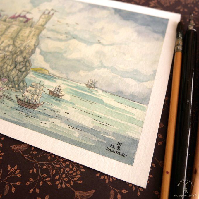 CASTELCERF - Oeuvre originale - Crayon graphite, encre et aquarelle