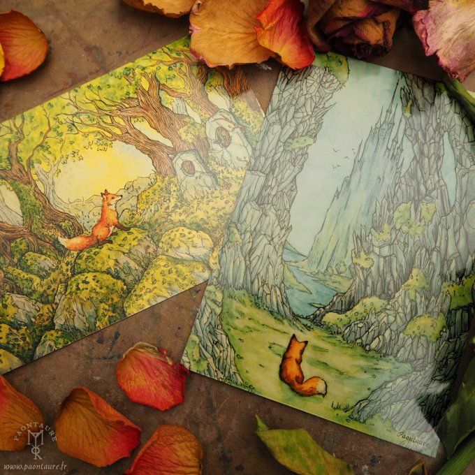 RED FOX - Lot de 2 cartes postales